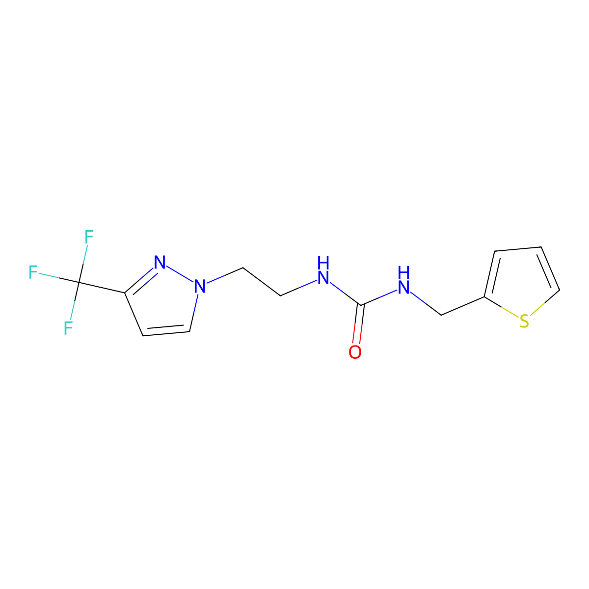 1-(thiophen-2-ylmethyl)-3-(2-(3-(trifluoromethyl)-1H-pyrazol-1-yl)ethyl)urea molecular structure, CAS 1448027-18-6
