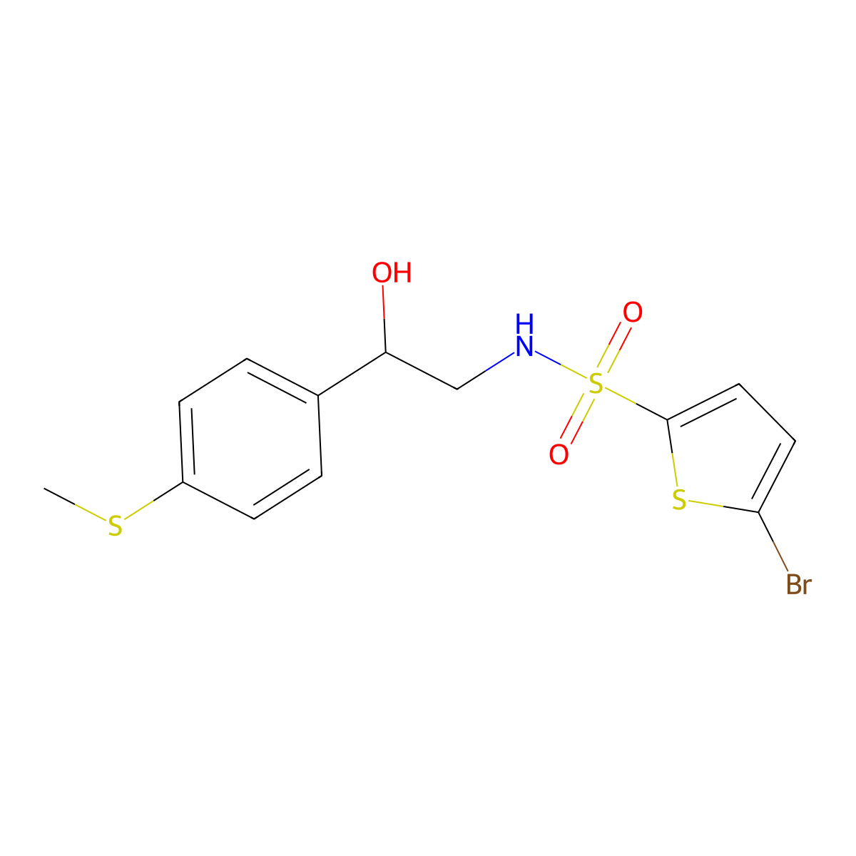 5-bromo-N-(2-hydroxy-2-(4-(methylthio)phenyl)ethyl)thiophene-2-sulfonamide molecular structure, CAS 1448027-19-7