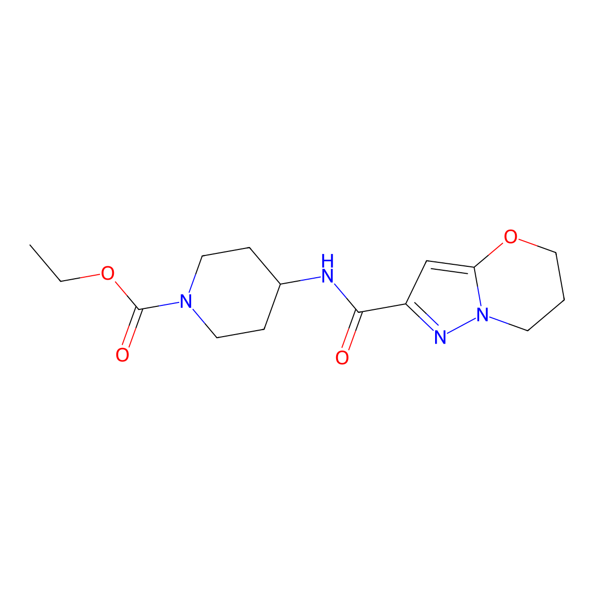 ethyl 4-(6,7-dihydro-5H-pyrazolo[5,1-b][1,3]oxazine-2-carboxamido)piperidine-1-carboxylate molecular structure, CAS 1448027-22-2