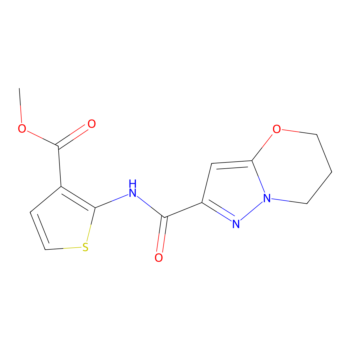 methyl 2-(6,7-dihydro-5H-pyrazolo[5,1-b][1,3]oxazine-2-carboxamido)thiophene-3-carboxylate molecular structure, CAS 1448027-28-8