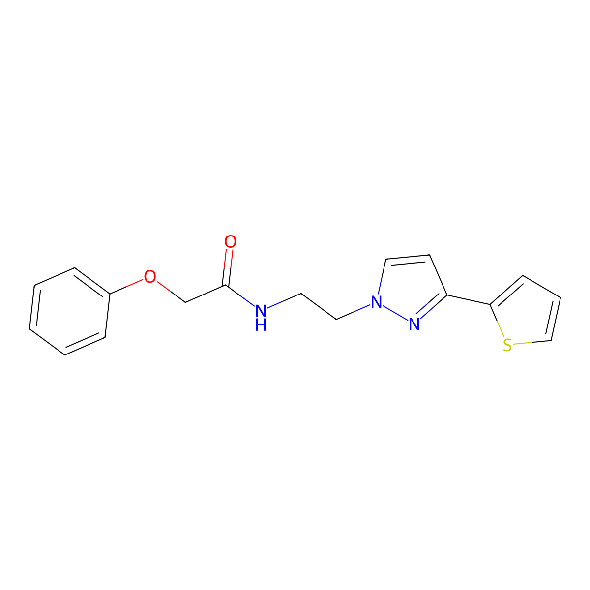 2-phenoxy-N-(2-(3-(thiophen-2-yl)-1H-pyrazol-1-yl)ethyl)acetamide molecular structure, CAS 1448027-29-9