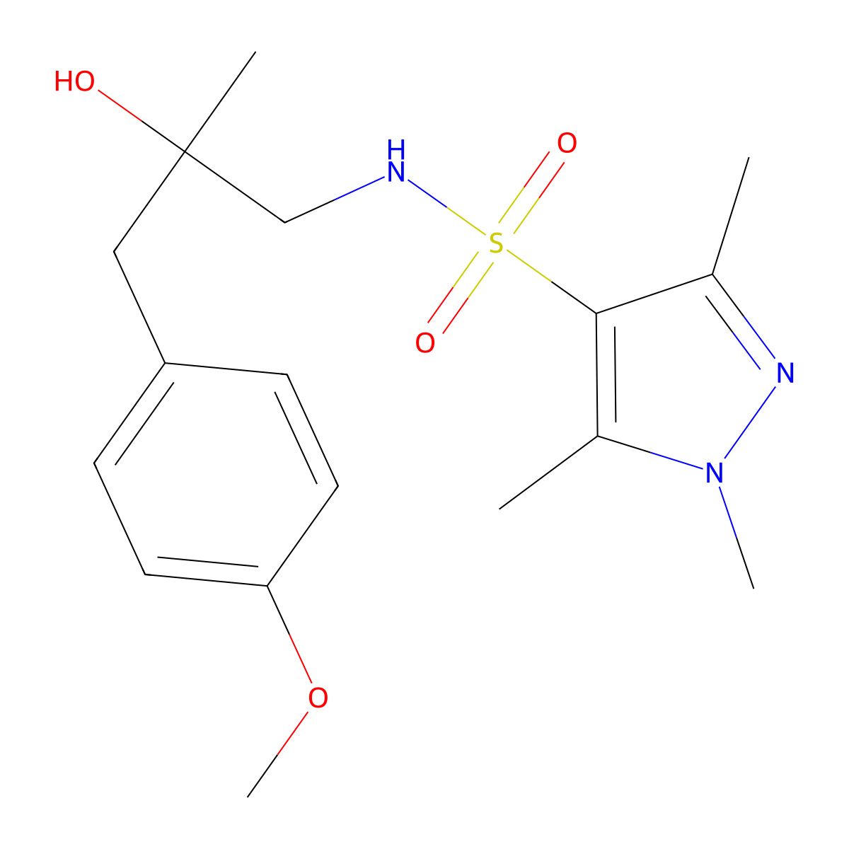 N-[2-hydroxy-3-(4-methoxyphenyl)-2-methylpropyl]-1,3,5-trimethyl-1H-pyrazole-4-sulfonamide molecular structure, CAS 1448027-30-2