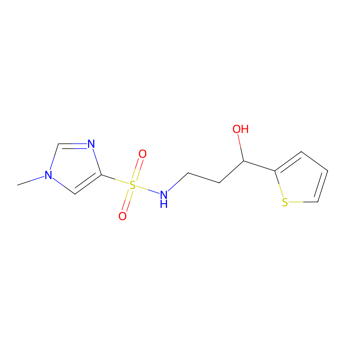 N-[3-hydroxy-3-(thiophen-2-yl)propyl]-1-methyl-1H-imidazole-4-sulfonamide molecular structure, CAS 1448027-31-3