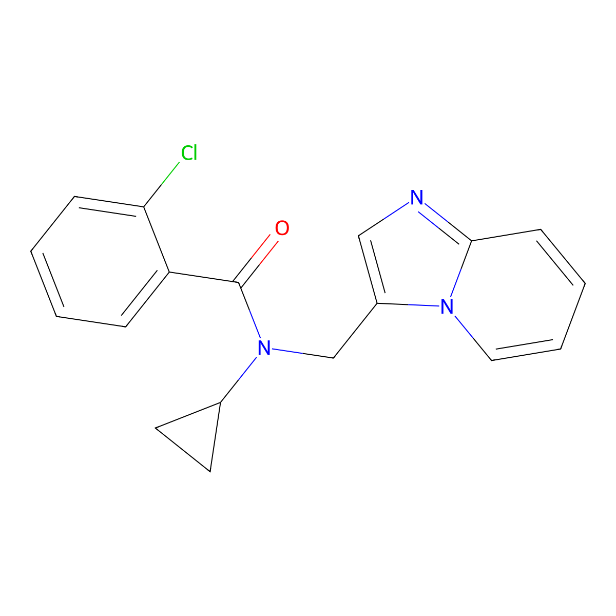 2-chloro-N-cyclopropyl-N-(imidazo[1,2-a]pyridin-3-ylmethyl)benzamide molecular structure, CAS 1448027-32-4