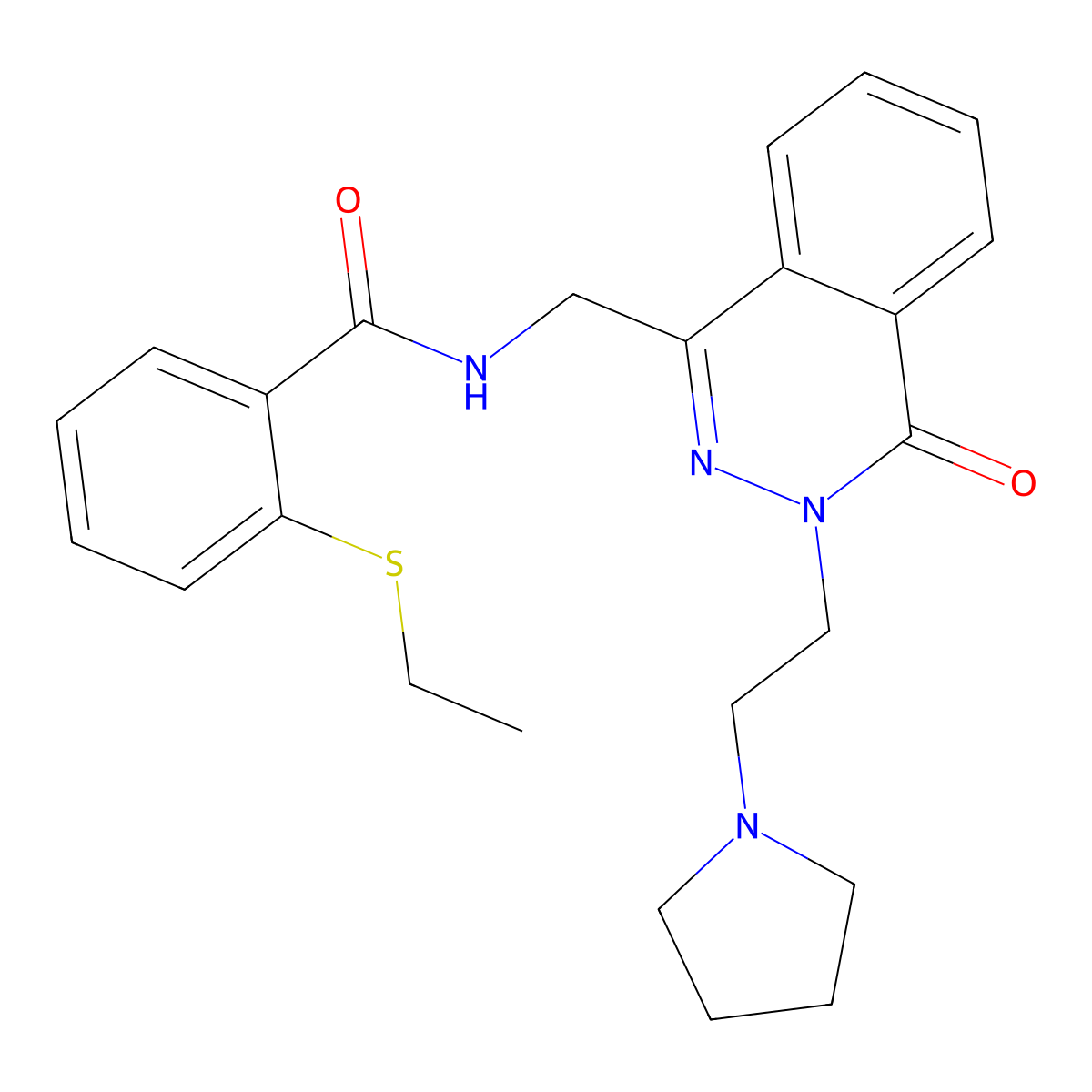 2-(ethylthio)-N-((4-oxo-3-(2-(pyrrolidin-1-yl)ethyl)-3,4-dihydrophthalazin-1-yl)methyl)benzamide molecular structure, CAS 1448027-39-1