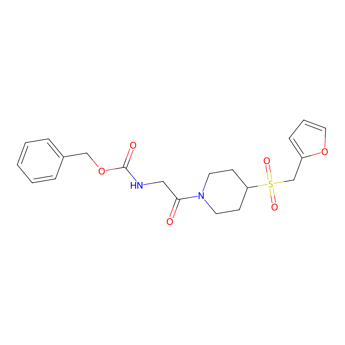Benzyl (2-(4-((furan-2-ylmethyl)sulfonyl)piperidin-1-yl)-2-oxoethyl)carbamate molecular structure, CAS 1448027-43-7