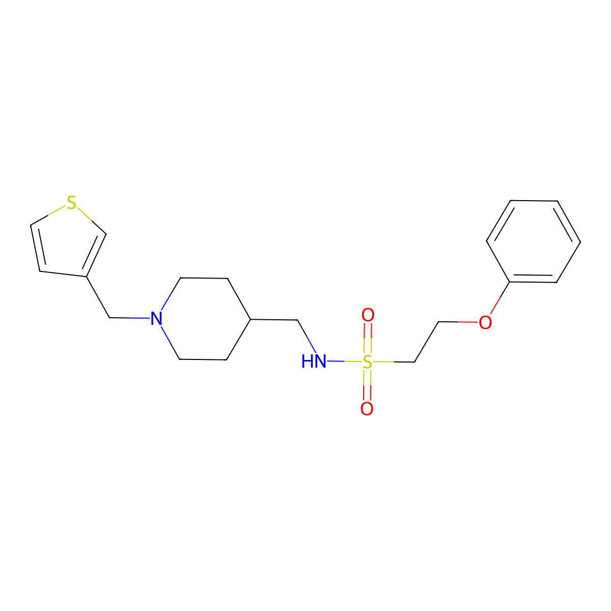 2-phenoxy-N-((1-(thiophen-3-ylmethyl)piperidin-4-yl)methyl)ethanesulfonamide molecular structure, CAS 1448027-44-8