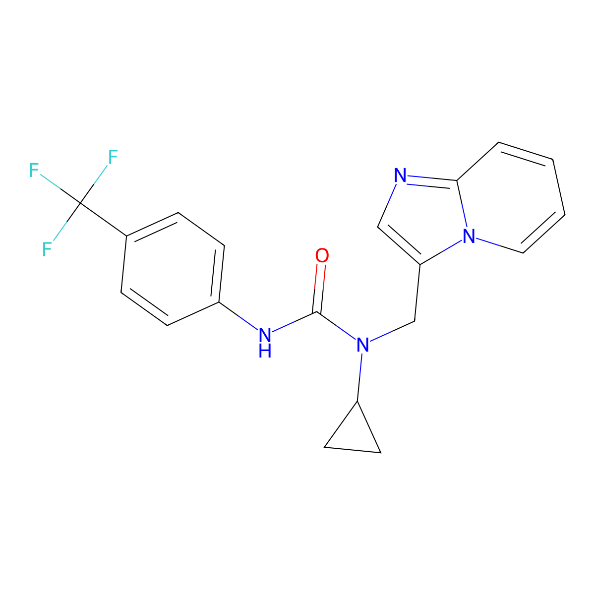 1-Cyclopropyl-1-(imidazo[1,2-a]pyridin-3-ylmethyl)-3-(4-(trifluoromethyl)phenyl)urea molecular structure, CAS 1448027-45-9