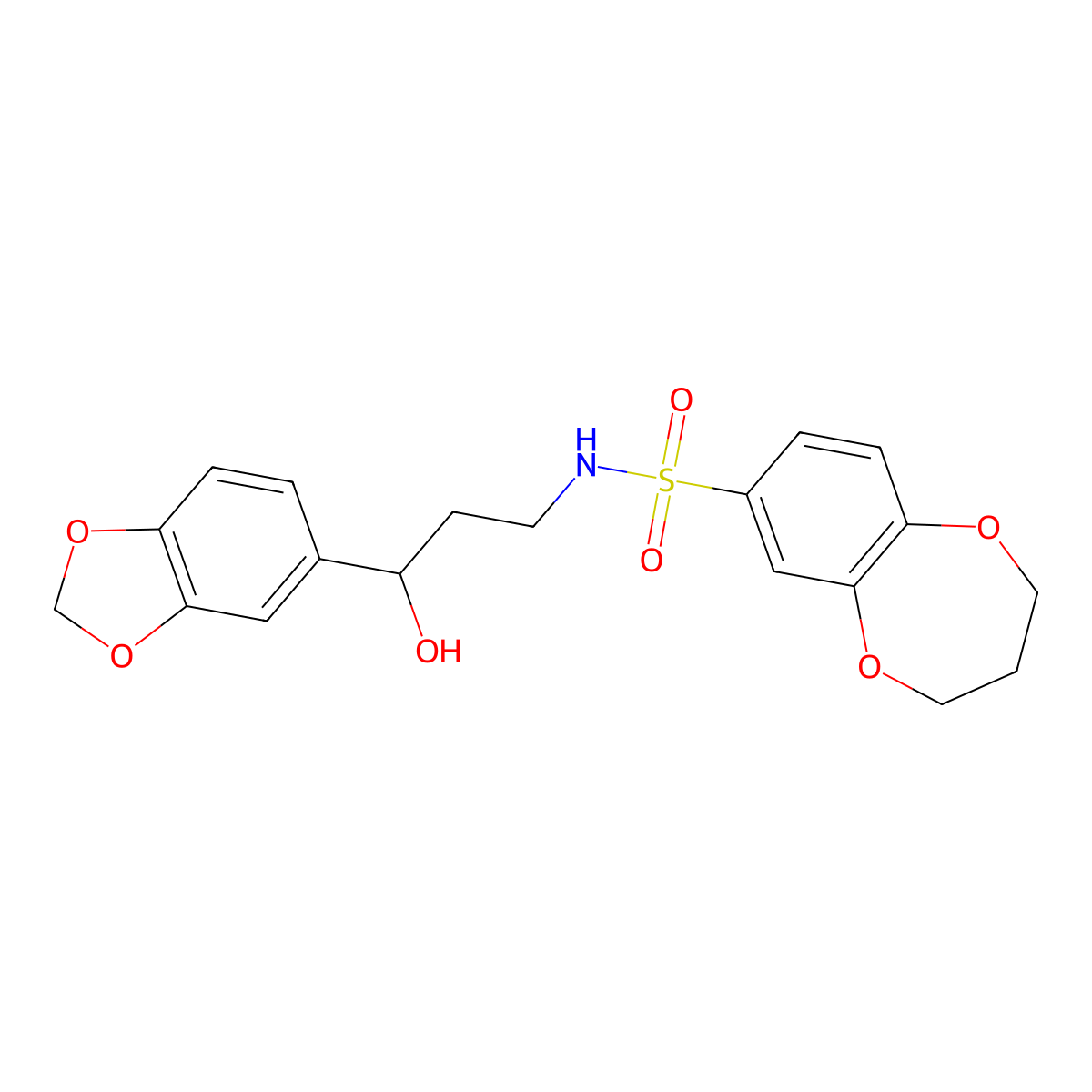 N-(3-(benzo[d][1,3]dioxol-5-yl)-3-hydroxypropyl)-3,4-dihydro-2H-benzo[b][1,4]dioxepine-7-sulfonamide molecular structure, CAS 1448027-46-0