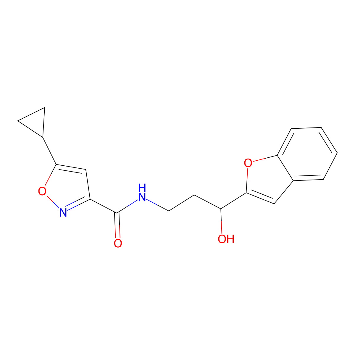 N-(3-(benzofuran-2-yl)-3-hydroxypropyl)-5-cyclopropylisoxazole-3-carboxamide molecular structure, CAS 1448027-50-6