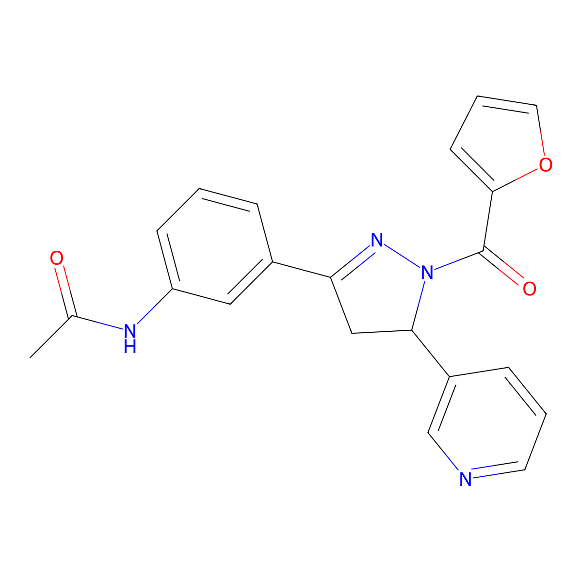N-{3-[1-(furan-2-carbonyl)-5-(pyridin-3-yl)-4,5-dihydro-1H-pyrazol-3-yl]phenyl}acetamide molecular structure, CAS 1448027-54-0