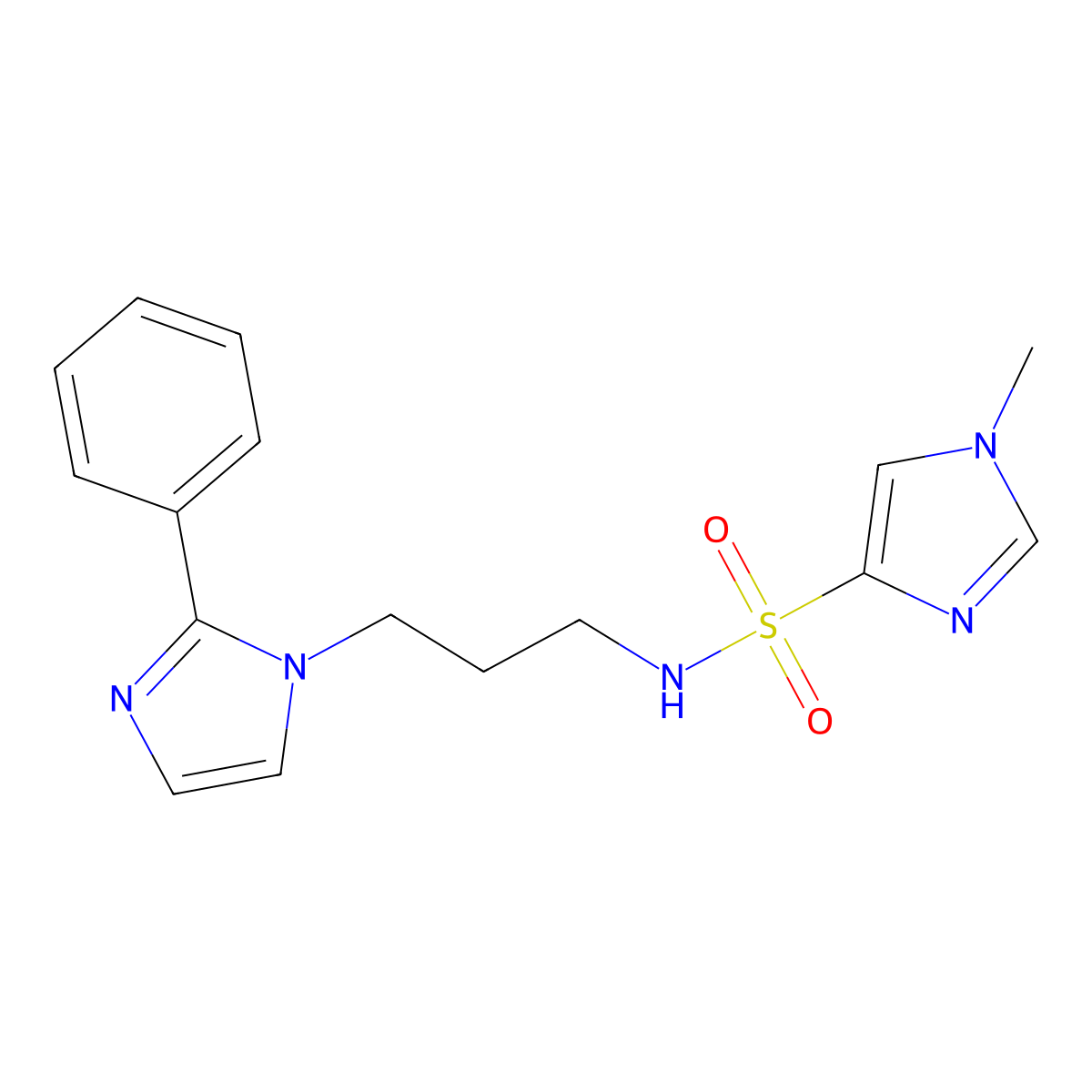 1-methyl-N-[3-(2-phenyl-1H-imidazol-1-yl)propyl]-1H-imidazole-4-sulfonamide molecular structure, CAS 1448027-55-1