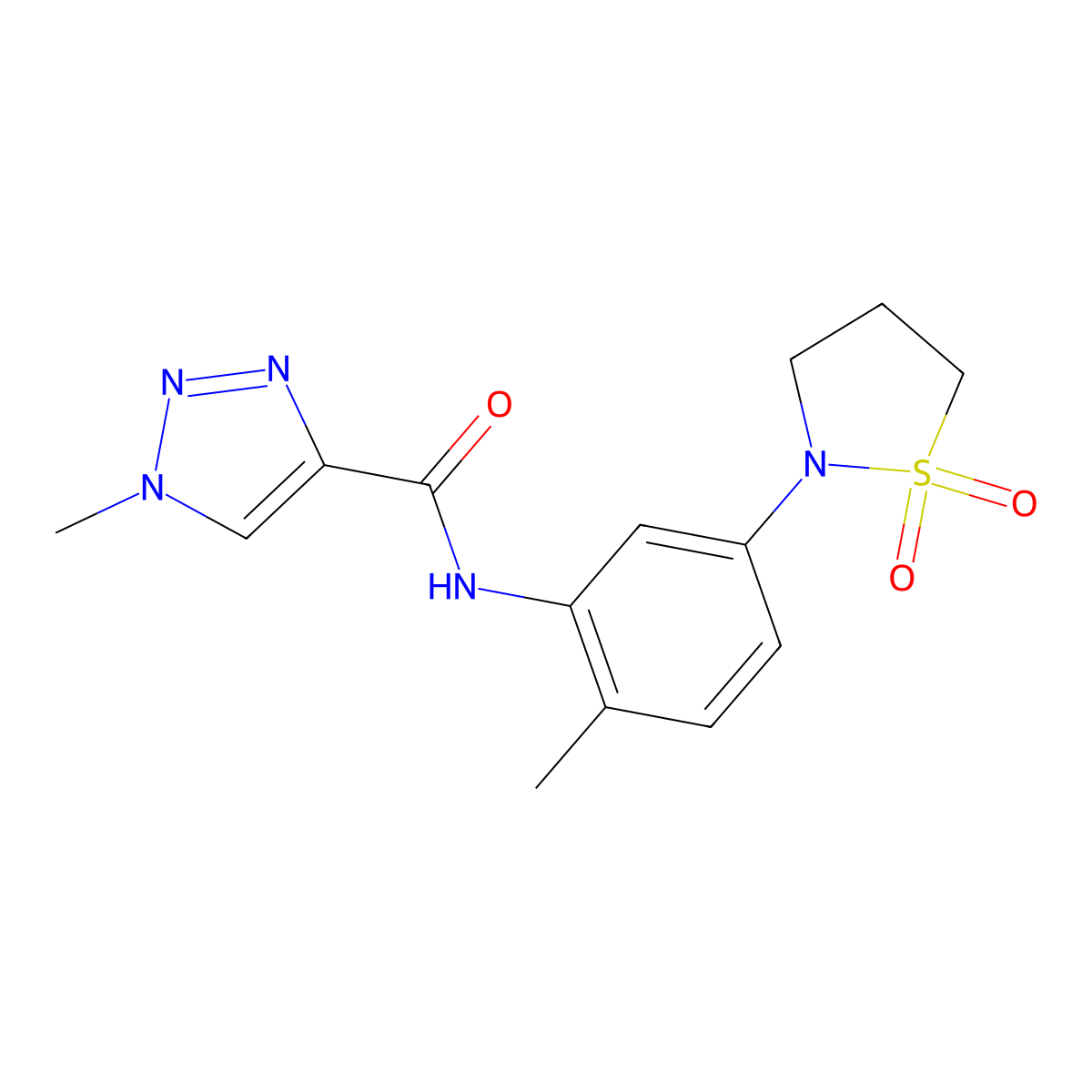 N-(5-(1,1-dioxidoisothiazolidin-2-yl)-2-methylphenyl)-1-methyl-1H-1,2,3-triazole-4-carboxamide molecular structure, CAS 1448027-56-2