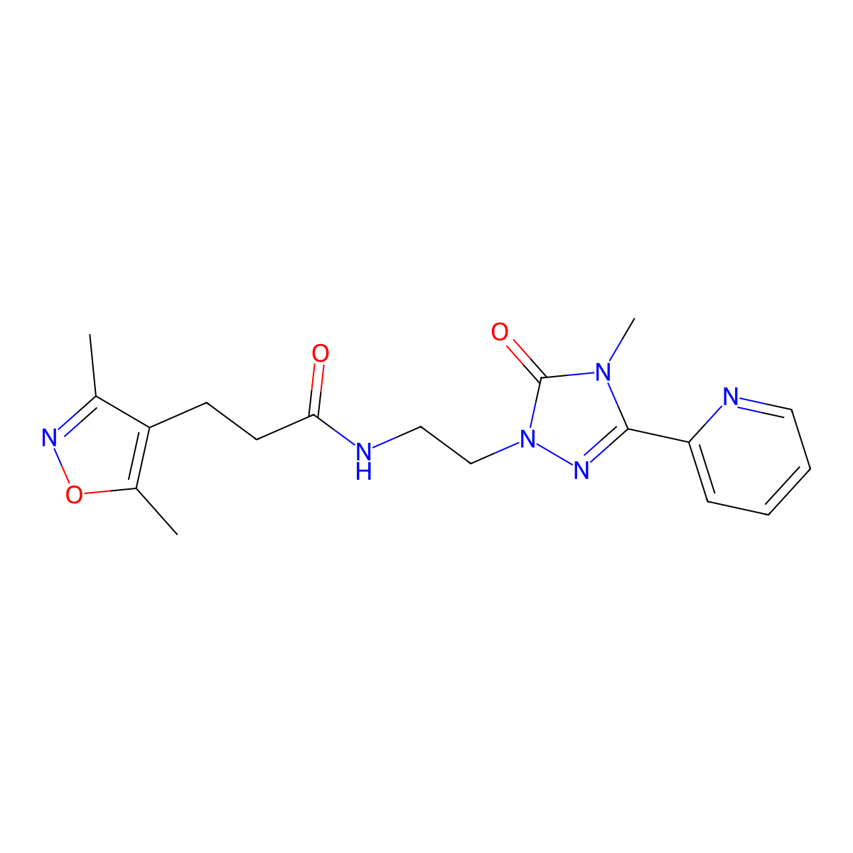3-(3,5-dimethylisoxazol-4-yl)-N-(2-(4-methyl-5-oxo-3-(pyridin-2-yl)-4,5-dihydro-1H-1,2,4-triazol-1-yl)ethyl)propanamide molecular structure, CAS 1448027-57-3