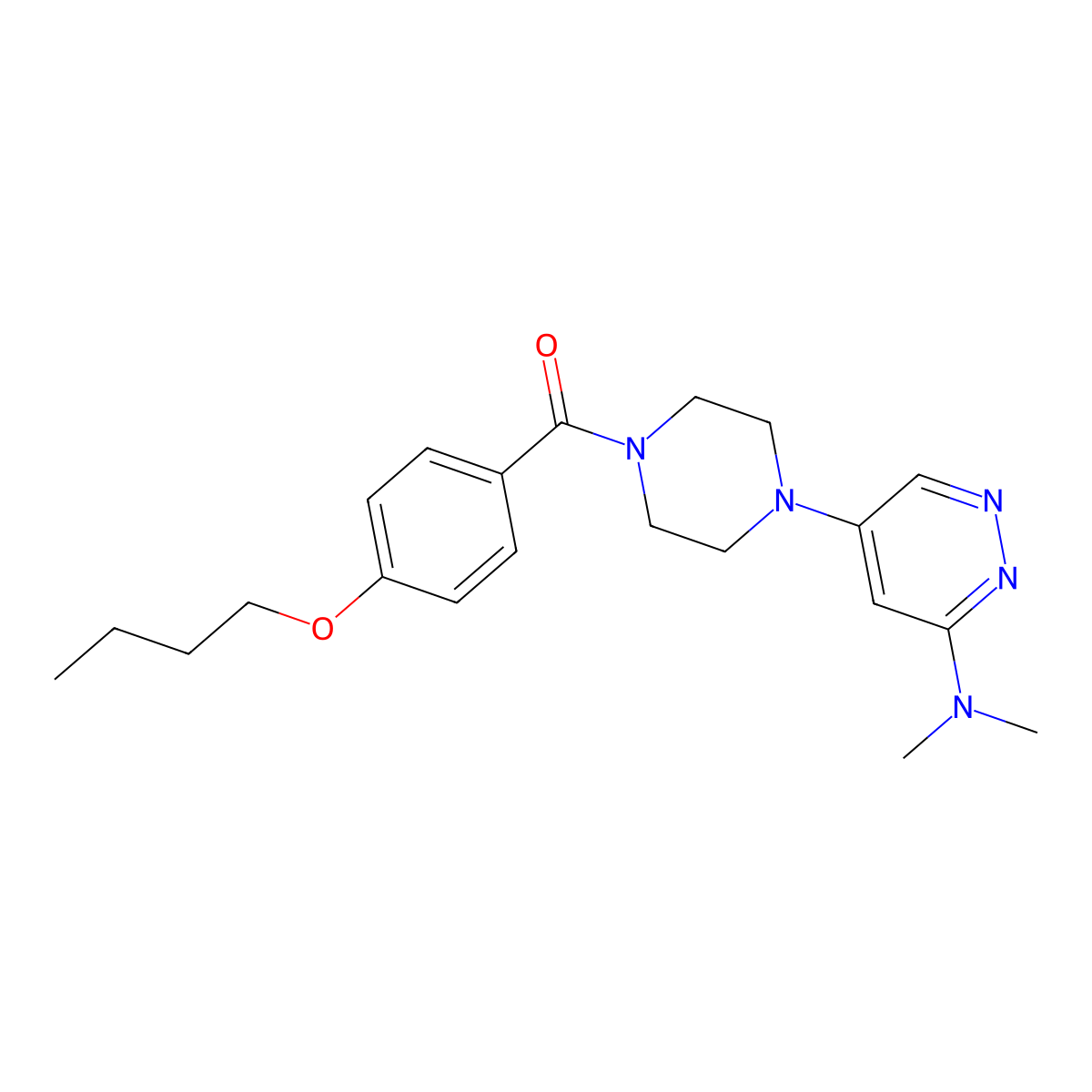 (4-Butoxyphenyl)(4-(6-(dimethylamino)pyridazin-4-yl)piperazin-1-yl)methanone molecular structure, CAS 1448027-58-4