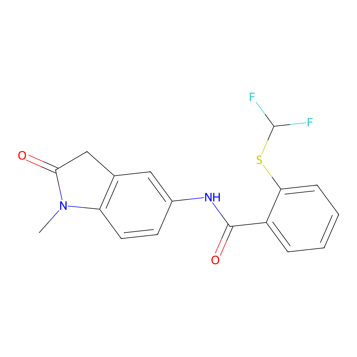 2-((difluoromethyl)thio)-N-(1-methyl-2-oxoindolin-5-yl)benzamide molecular structure, CAS 1448027-65-3