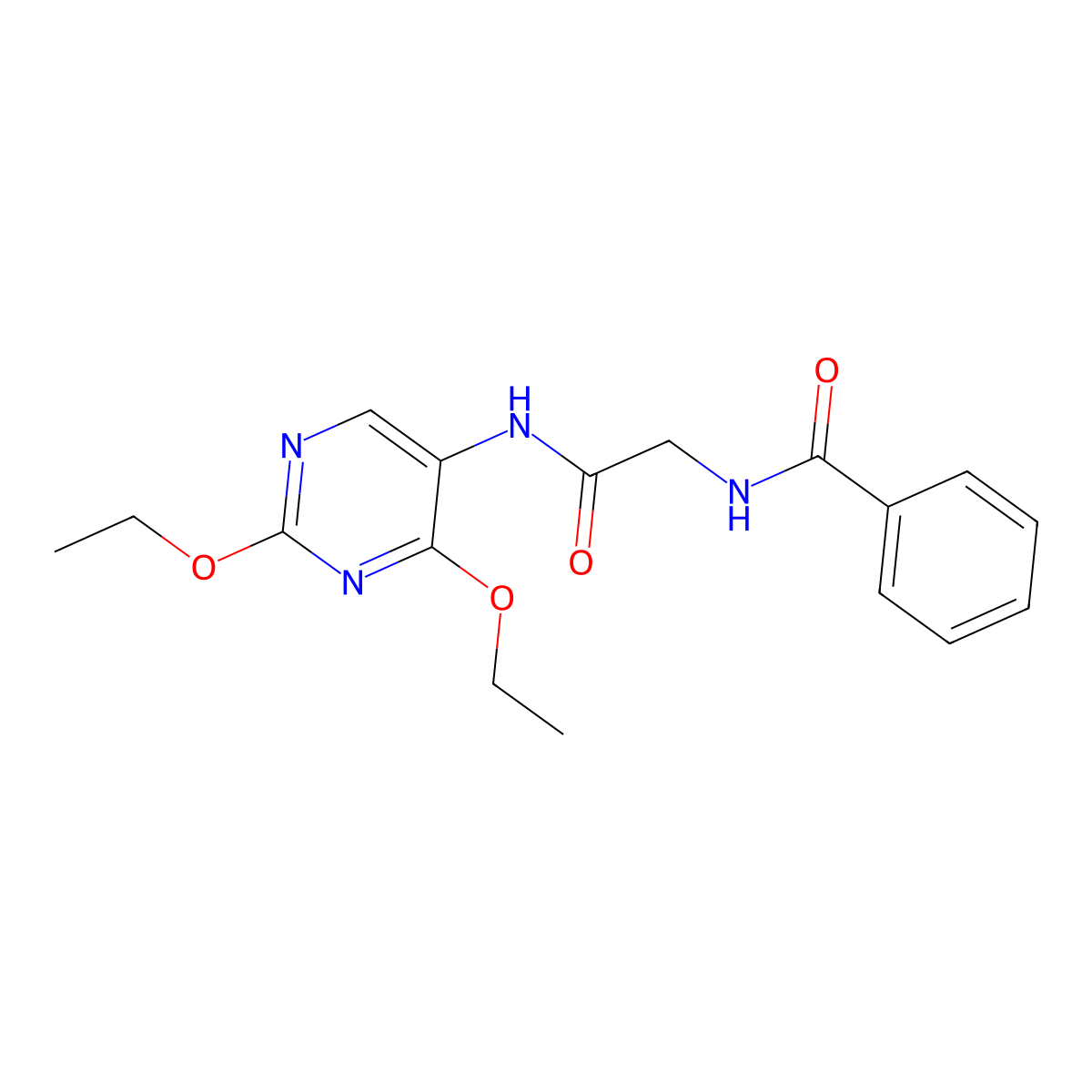 N-(2-((2,4-diethoxypyrimidin-5-yl)amino)-2-oxoethyl)benzamide molecular structure, CAS 1448027-67-5