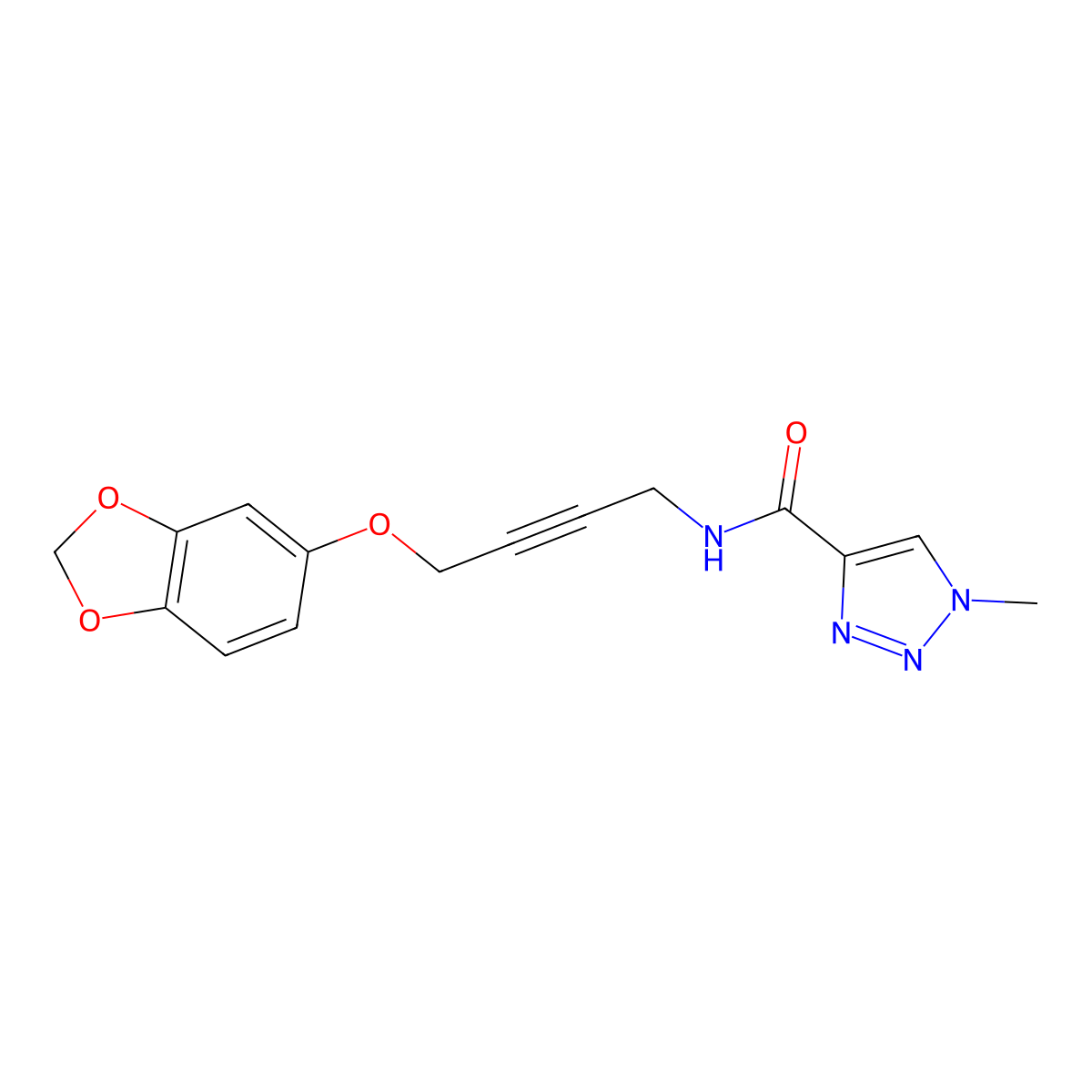 N-(4-(benzo[d][1,3]dioxol-5-yloxy)but-2-yn-1-yl)-1-methyl-1H-1,2,3-triazole-4-carboxamide molecular structure, CAS 1448027-68-6