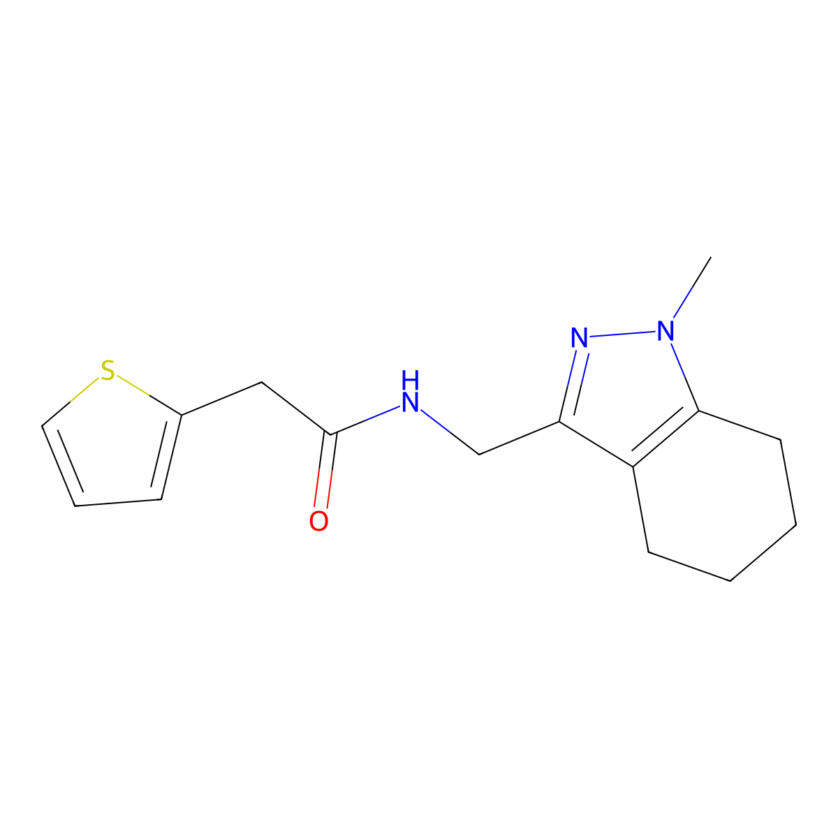 N-((1-methyl-4,5,6,7-tetrahydro-1H-indazol-3-yl)methyl)-2-(thiophen-2-yl)acetamide molecular structure, CAS 1448027-69-7