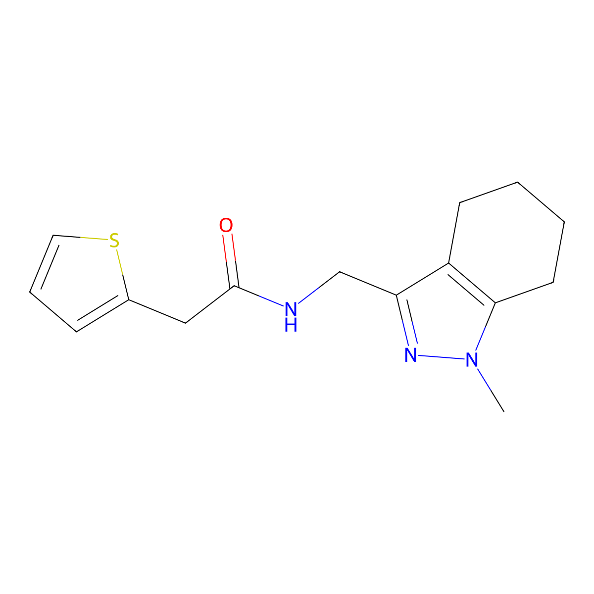 N-((1-methyl-4,5,6,7-tetrahydro-1H-indazol-3-yl)methyl)-2-(thiophen-2-yl)acetamide molecular structure, CAS 1448027-69-7