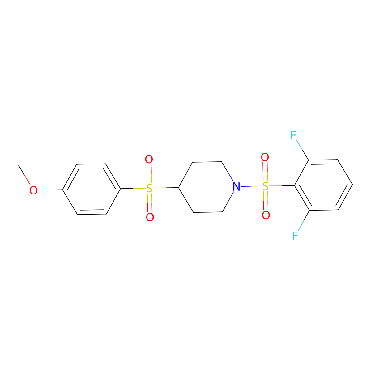 1-((2,6-Difluorophenyl)sulfonyl)-4-((4-methoxyphenyl)sulfonyl)piperidine molecular structure, CAS 1448027-76-6
