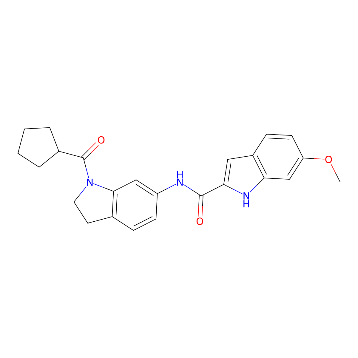 N-(1-(cyclopentanecarbonyl)indolin-6-yl)-6-methoxy-1H-indole-2-carboxamide molecular structure, CAS 1448027-78-8