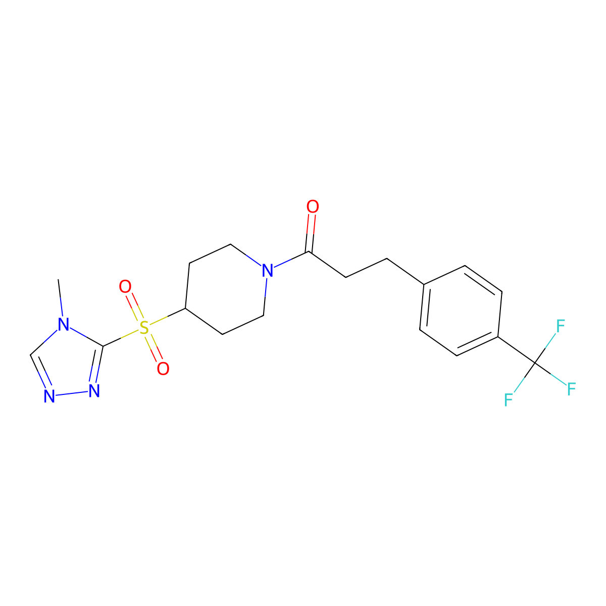 1-{4-[(4-methyl-4H-1,2,4-triazol-3-yl)sulfonyl]piperidin-1-yl}-3-[4-(trifluoromethyl)phenyl]propan-1-one molecular structure, CAS 1448027-81-3