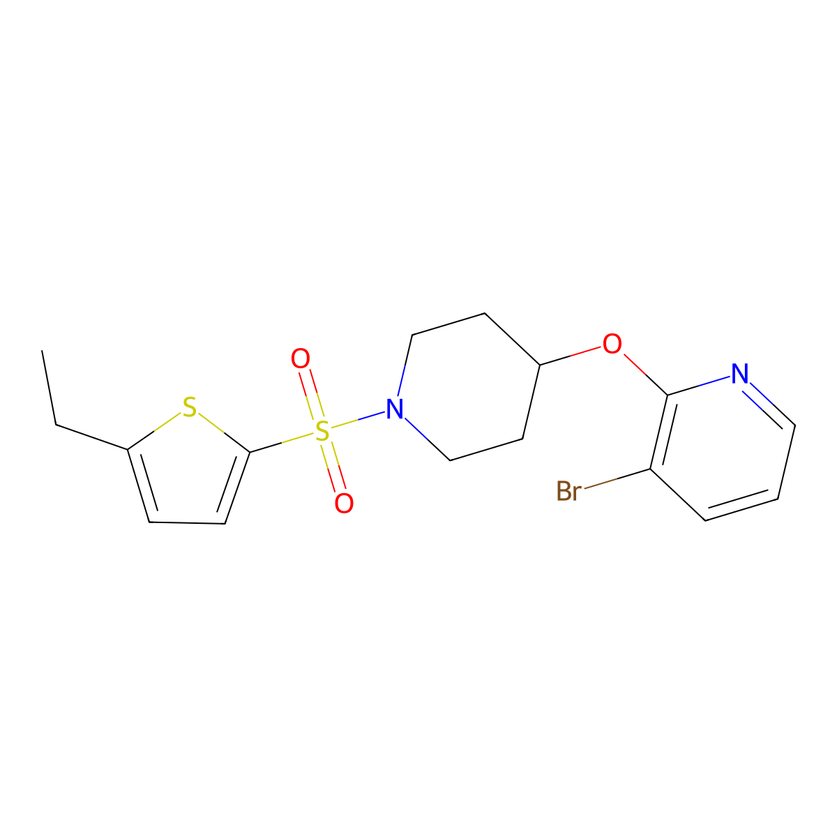 3-Bromo-2-((1-((5-ethylthiophen-2-yl)sulfonyl)piperidin-4-yl)oxy)pyridine molecular structure, CAS 1448027-87-9