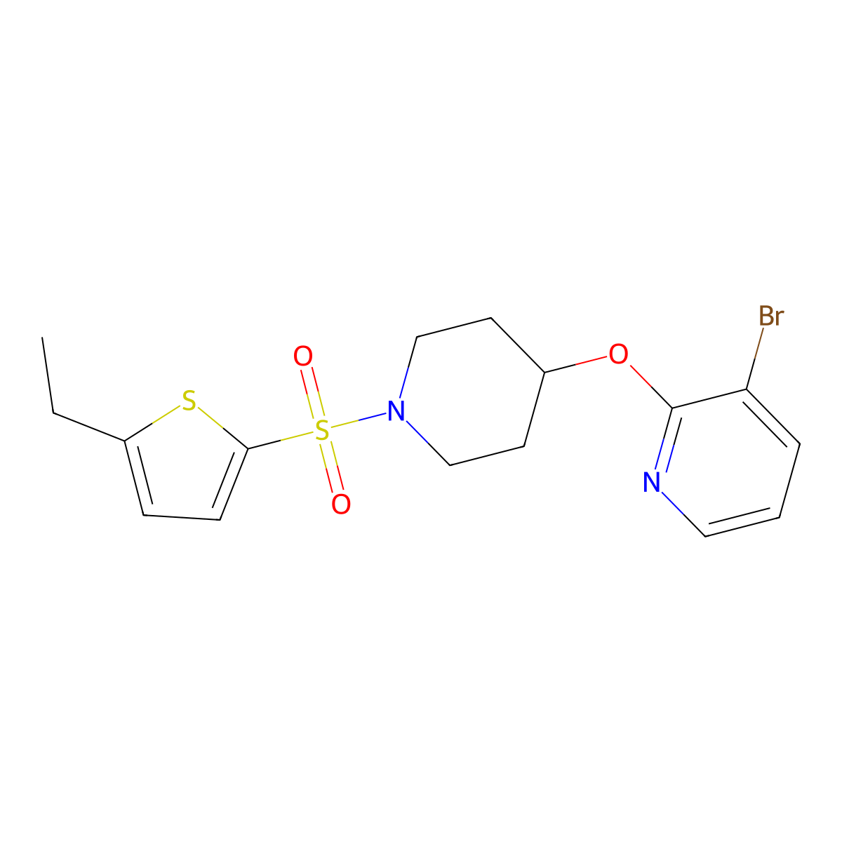 3-Bromo-2-((1-((5-ethylthiophen-2-yl)sulfonyl)piperidin-4-yl)oxy)pyridine molecular structure, CAS 1448027-87-9