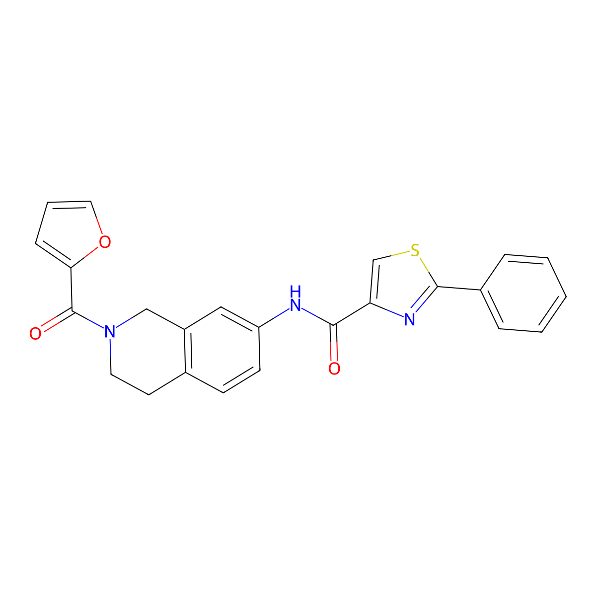 N-(2-(furan-2-carbonyl)-1,2,3,4-tetrahydroisoquinolin-7-yl)-2-phenylthiazole-4-carboxamide molecular structure, CAS 1448027-88-0