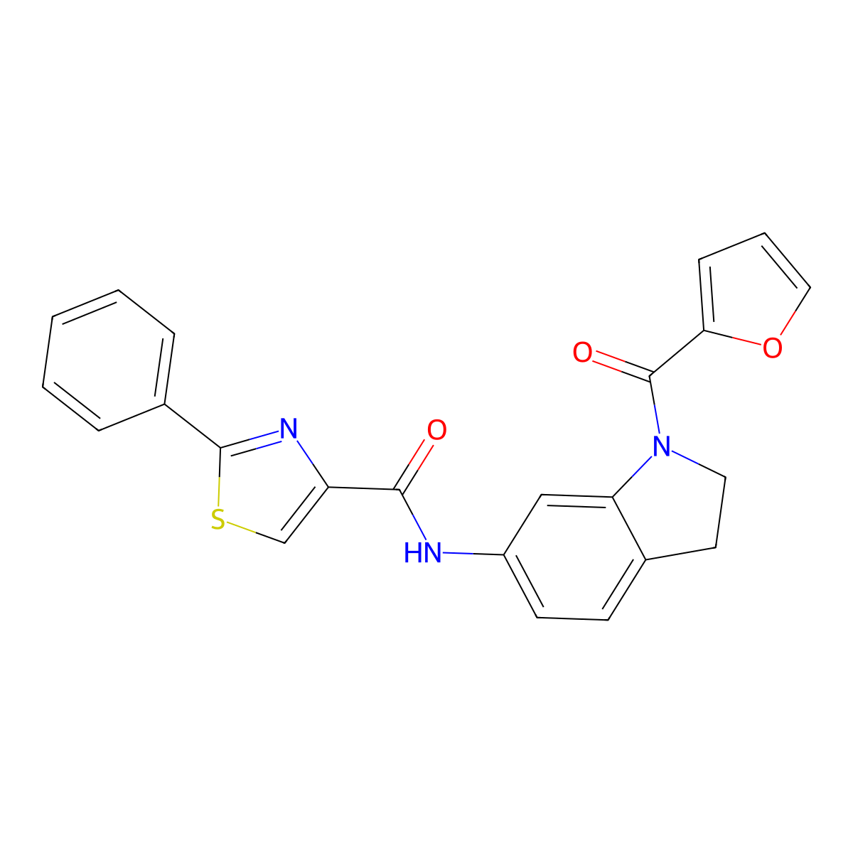 N-(1-(furan-2-carbonyl)indolin-6-yl)-2-phenylthiazole-4-carboxamide molecular structure, CAS 1448027-91-5