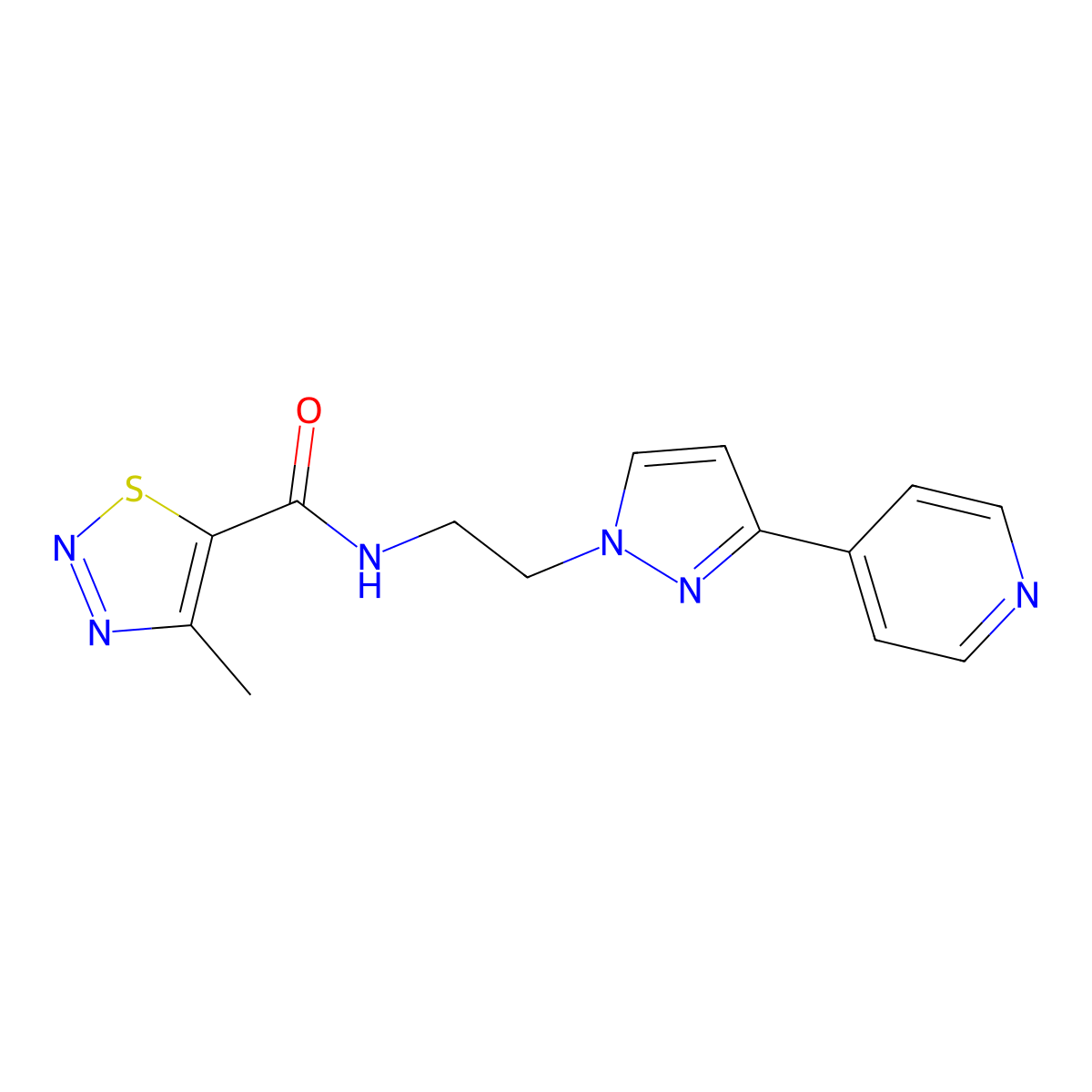 4-methyl-N-(2-(3-(pyridin-4-yl)-1H-pyrazol-1-yl)ethyl)-1,2,3-thiadiazole-5-carboxamide molecular structure, CAS 1448027-93-7