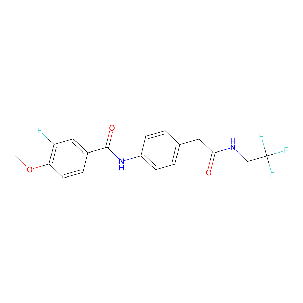 3-fluoro-4-methoxy-N-(4-(2-oxo-2-((2,2,2-trifluoroethyl)amino)ethyl)phenyl)benzamide molecular structure, CAS 1448027-97-1