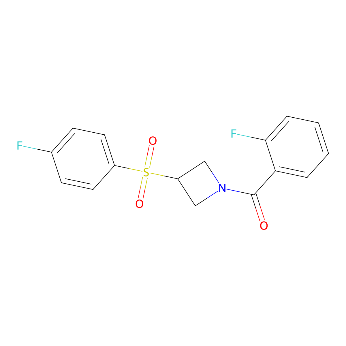 (2-Fluorophenyl)(3-((4-fluorophenyl)sulfonyl)azetidin-1-yl)methanone molecular structure, CAS 1448027-98-2