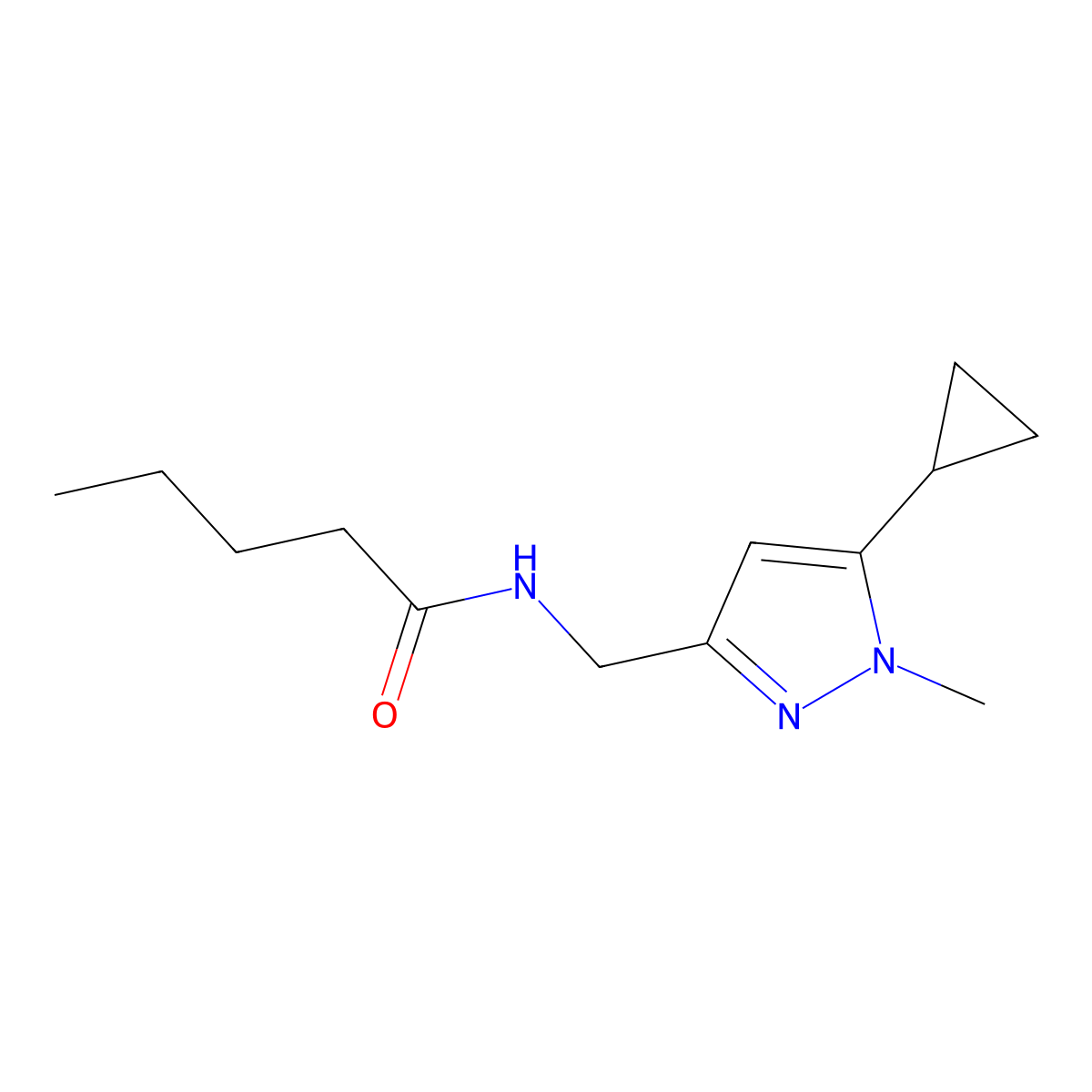 N-[(5-cyclopropyl-1-methyl-1H-pyrazol-3-yl)methyl]pentanamide molecular structure, CAS 1448028-00-9