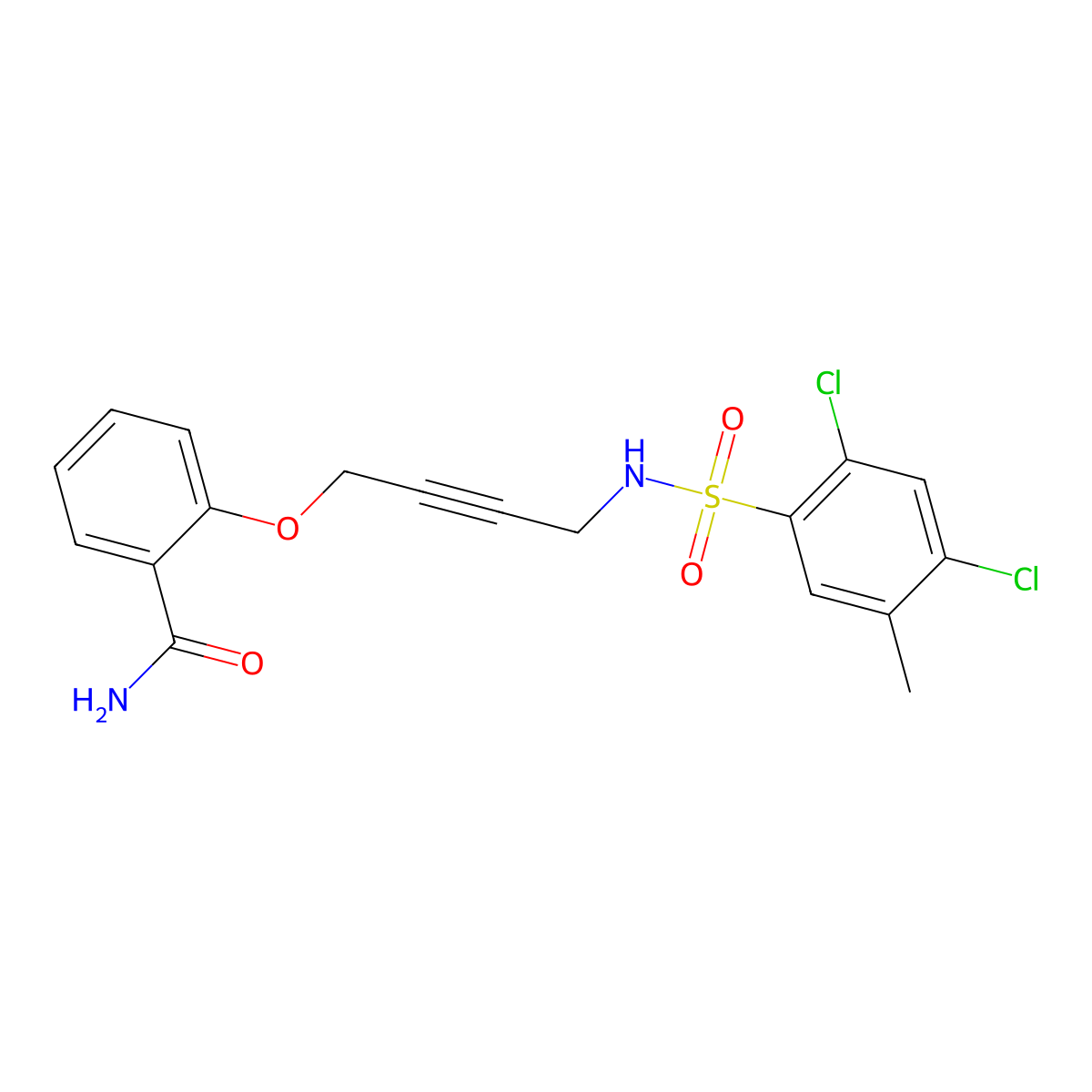 2-{[4-(2,4-Dichloro-5-methylbenzenesulfonamido)but-2-YN-1-YL]oxy}benzamide molecular structure, CAS 1448028-04-3