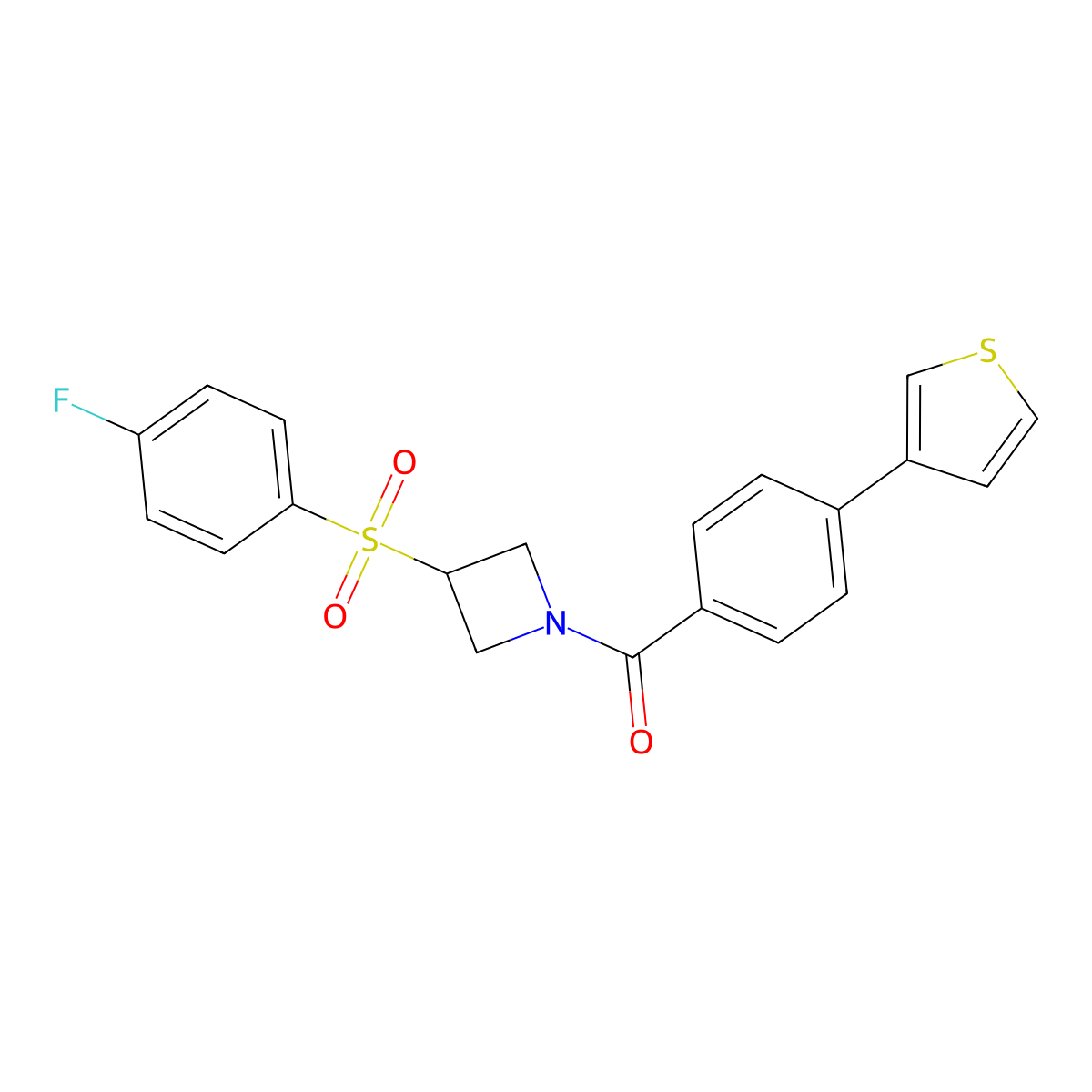 (3-((4-Fluorophenyl)sulfonyl)azetidin-1-yl)(4-(thiophen-3-yl)phenyl)methanone molecular structure, CAS 1448028-11-2