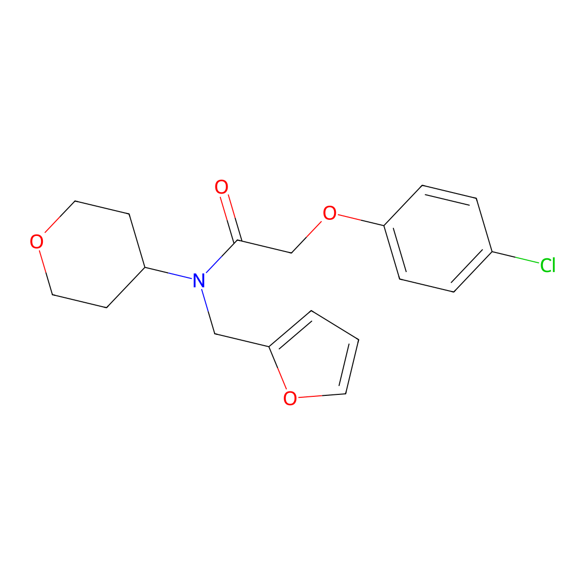 2-(4-chlorophenoxy)-N-(furan-2-ylmethyl)-N-(tetrahydro-2H-pyran-4-yl)acetamide molecular structure, CAS 1448028-22-5
