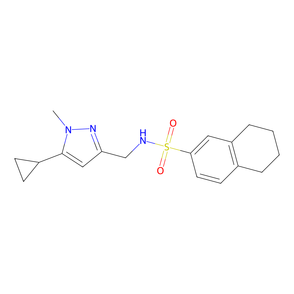 N-[(5-cyclopropyl-1-methyl-1H-pyrazol-3-yl)methyl]-5,6,7,8-tetrahydronaphthalene-2-sulfonamide molecular structure, CAS 1448028-31-6