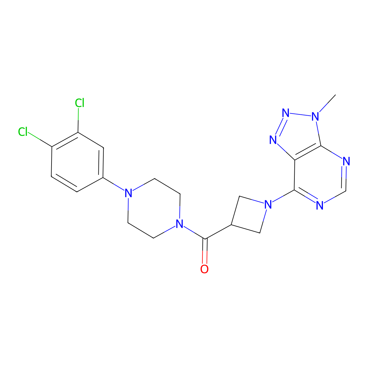 (4-(3,4-dichlorophenyl)piperazin-1-yl)(1-(3-methyl-3H-[1,2,3]triazolo[4,5-d]pyrimidin-7-yl)azetidin-3-yl)methanone molecular structure, CAS 1448028-35-0