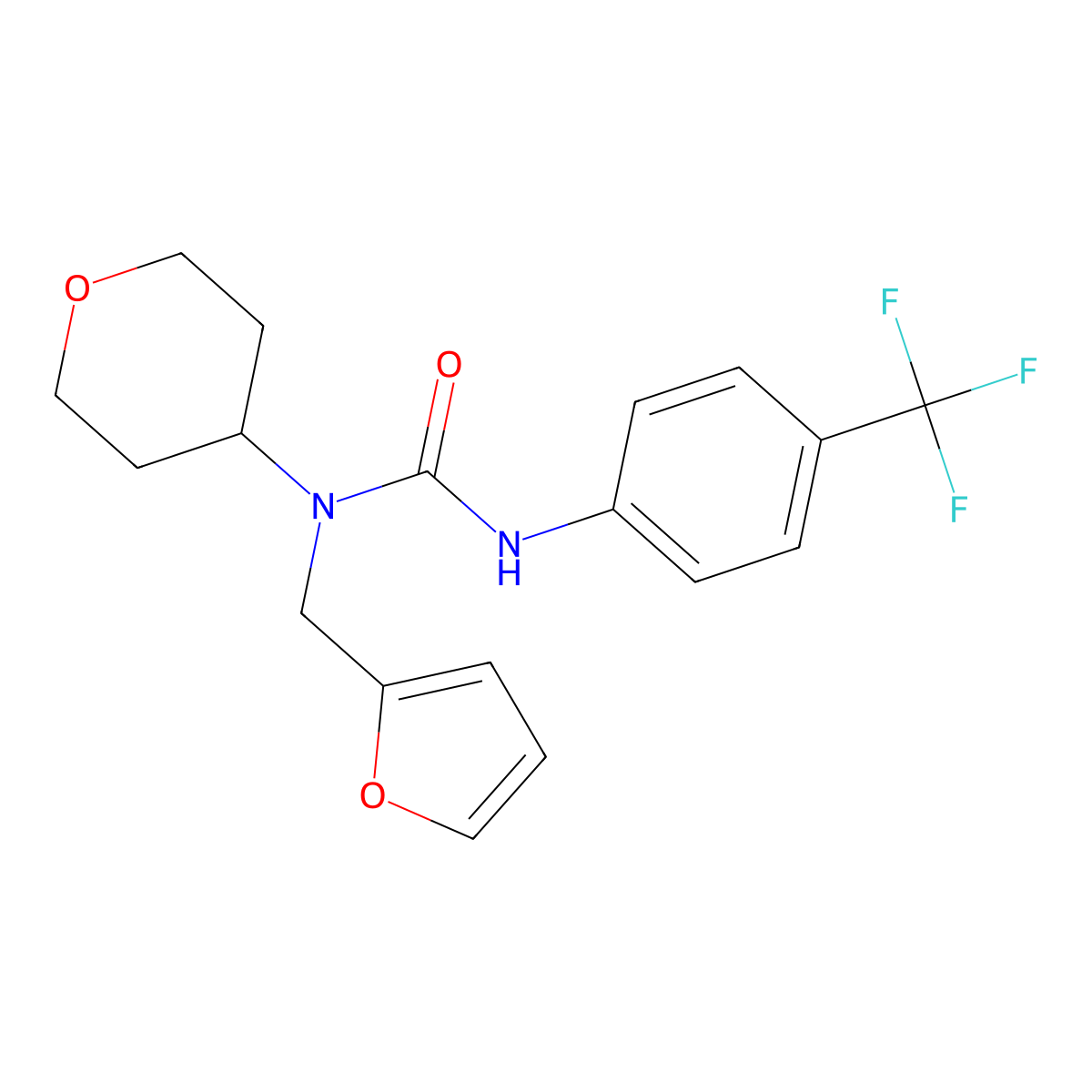 1-(furan-2-ylmethyl)-1-(tetrahydro-2H-pyran-4-yl)-3-(4-(trifluoromethyl)phenyl)urea molecular structure, CAS 1448028-36-1