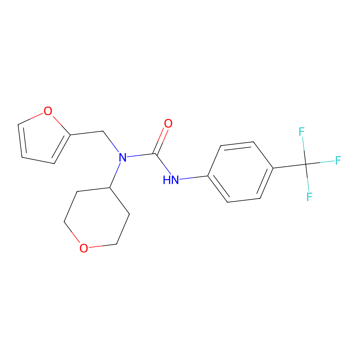 1-(furan-2-ylmethyl)-1-(tetrahydro-2H-pyran-4-yl)-3-(4-(trifluoromethyl)phenyl)urea molecular structure, CAS 1448028-36-1