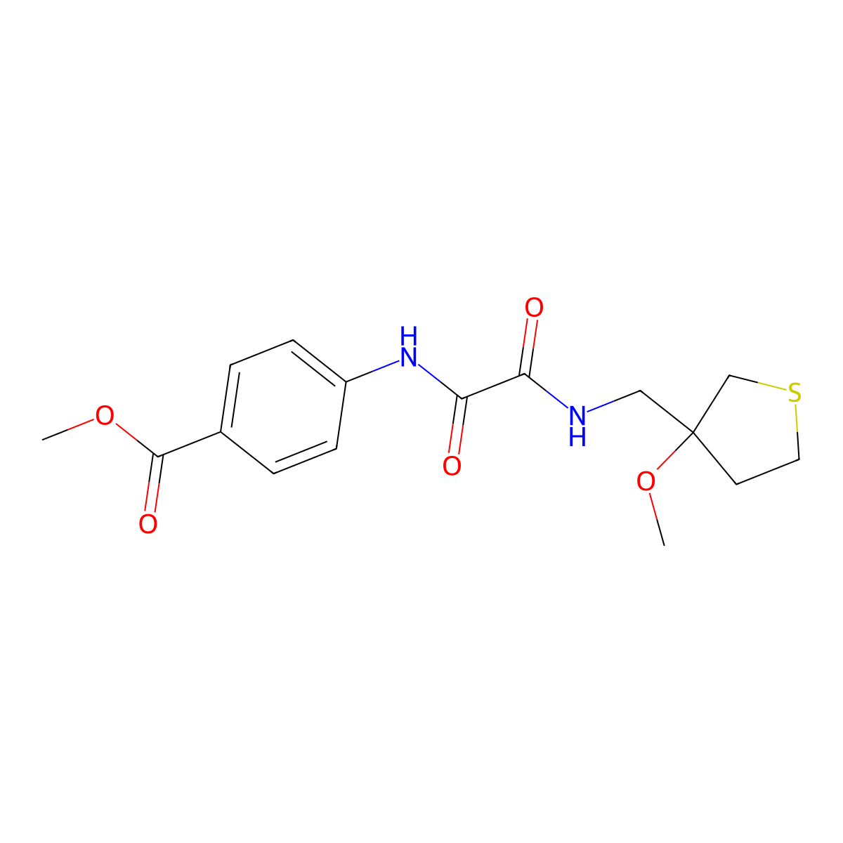 Methyl 4-(2-(((3-methoxytetrahydrothiophen-3-yl)methyl)amino)-2-oxoacetamido)benzoate molecular structure, CAS 1448028-39-4