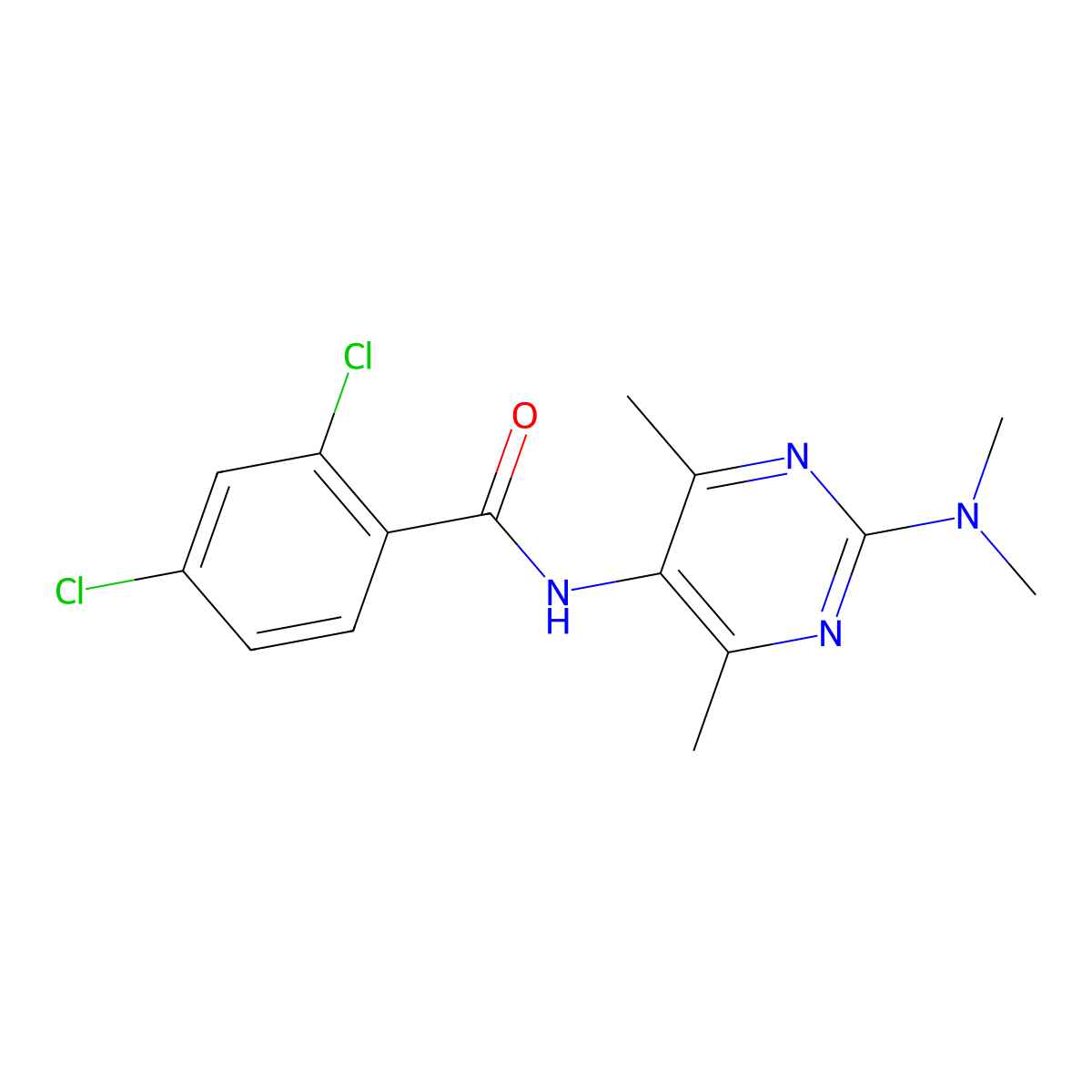 2,4-Dichloro-N-[2-(dimethylamino)-4,6-dimethylpyrimidin-5-YL]benzamide molecular structure, CAS 1448028-49-6