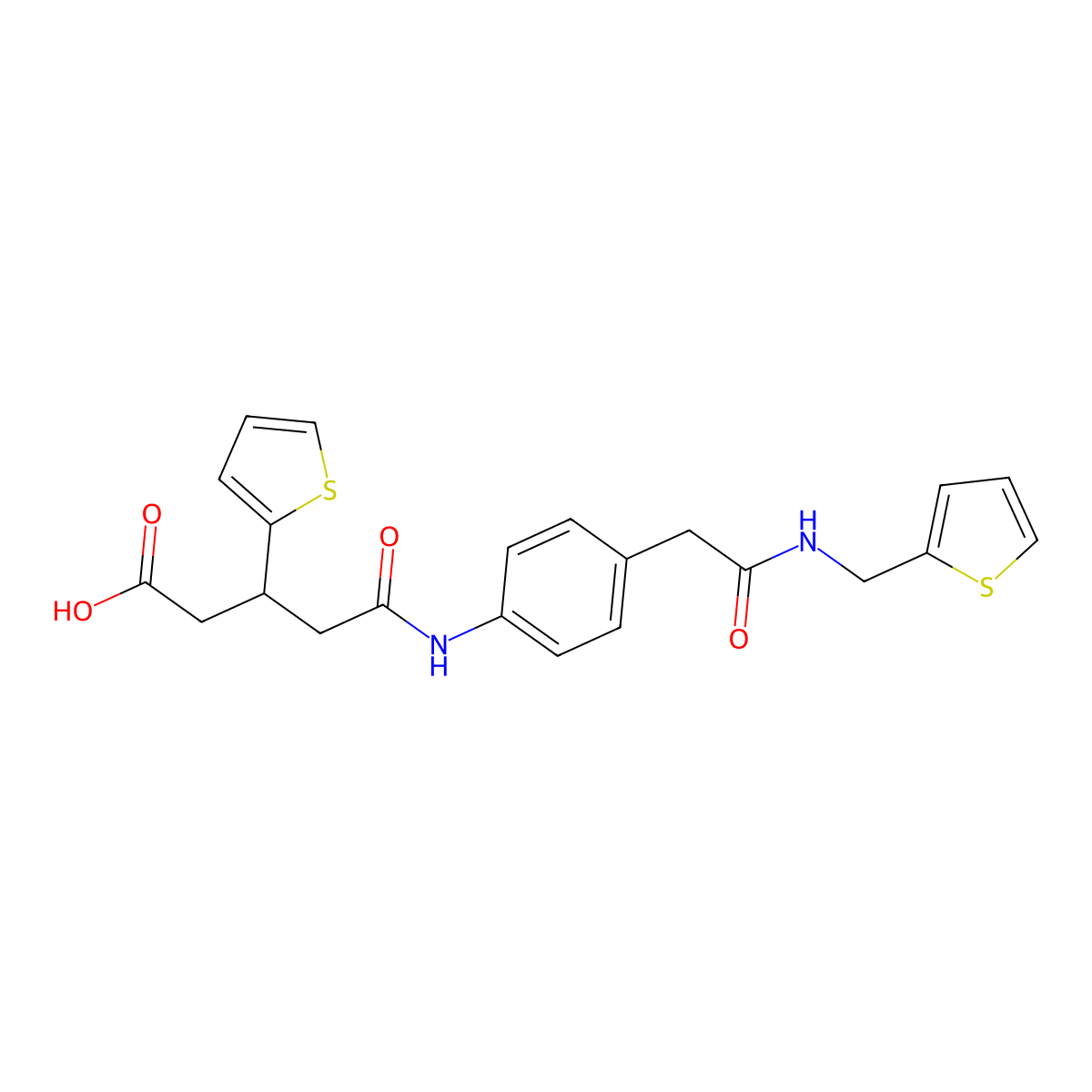 5-Oxo-5-((4-(2-oxo-2-((thiophen-2-ylmethyl)amino)ethyl)phenyl)amino)-3-(thiophen-2-yl)pentanoic acid molecular structure, CAS 1448028-51-0