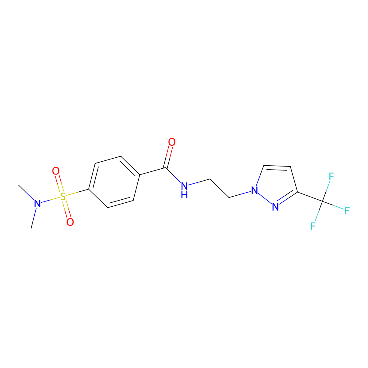 4-(N,N-dimethylsulfamoyl)-N-(2-(3-(trifluoromethyl)-1H-pyrazol-1-yl)ethyl)benzamide molecular structure, CAS 1448028-54-3