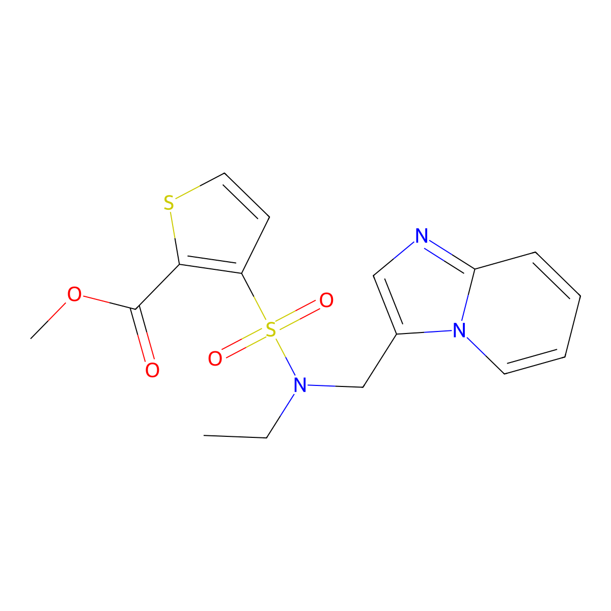 methyl 3-(N-ethyl-N-(imidazo[1,2-a]pyridin-3-ylmethyl)sulfamoyl)thiophene-2-carboxylate molecular structure, CAS 1448028-61-2