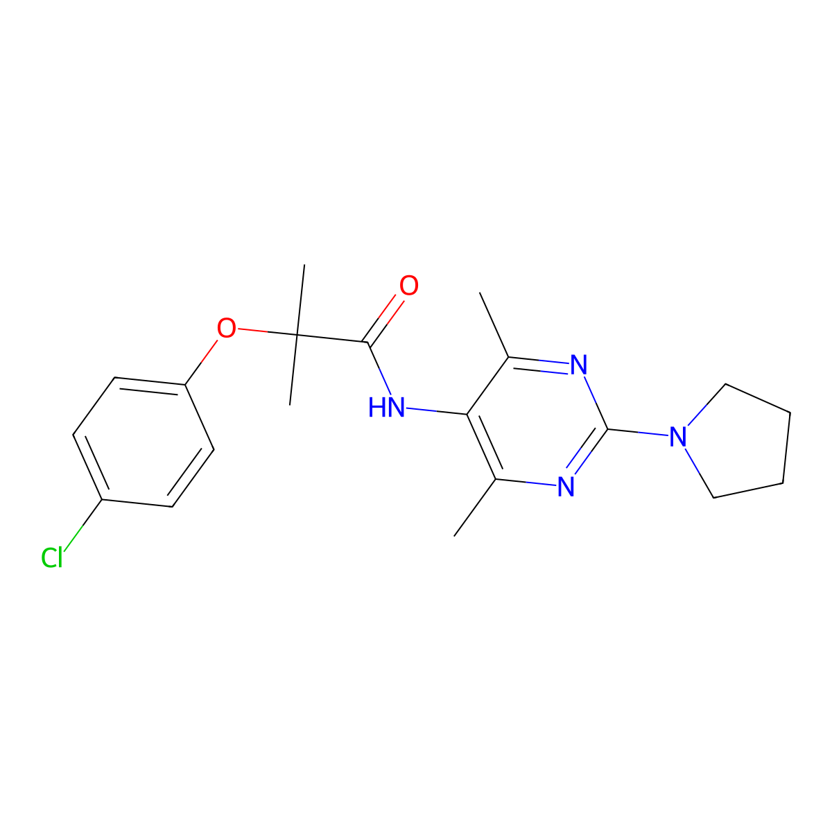 2-(4-Chlorophenoxy)-N-[4,6-dimethyl-2-(pyrrolidin-1-YL)pyrimidin-5-YL]-2-methylpropanamide molecular structure, CAS 1448028-63-4