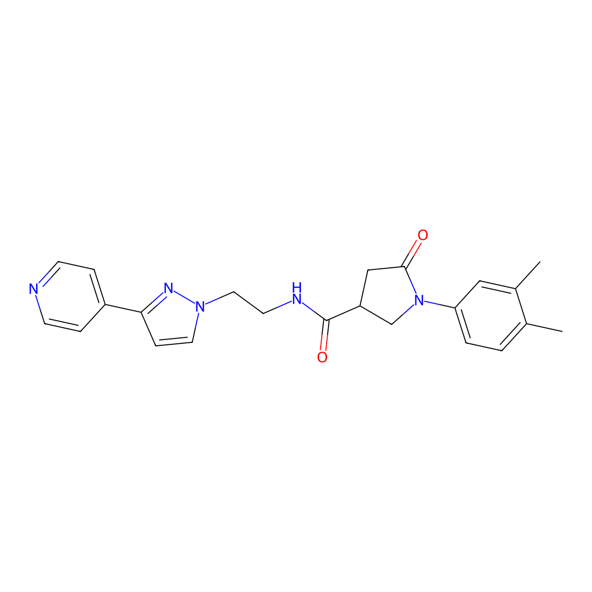 1-(3,4-dimethylphenyl)-5-oxo-N-(2-(3-(pyridin-4-yl)-1H-pyrazol-1-yl)ethyl)pyrrolidine-3-carboxamide molecular structure, CAS 1448028-64-5