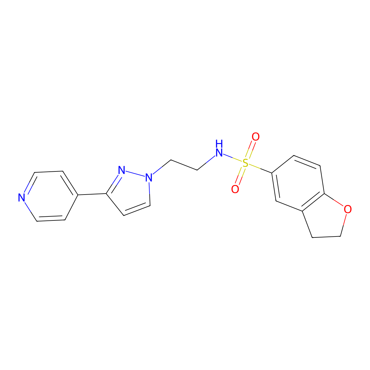 N-(2-(3-(pyridin-4-yl)-1H-pyrazol-1-yl)ethyl)-2,3-dihydrobenzofuran-5-sulfonamide molecular structure, CAS 1448028-70-3
